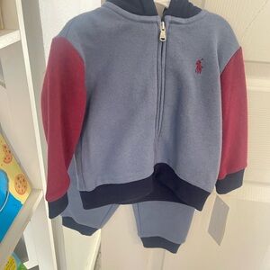 Ralph Lauren Kids Blue and Burgundy Hoodie Set